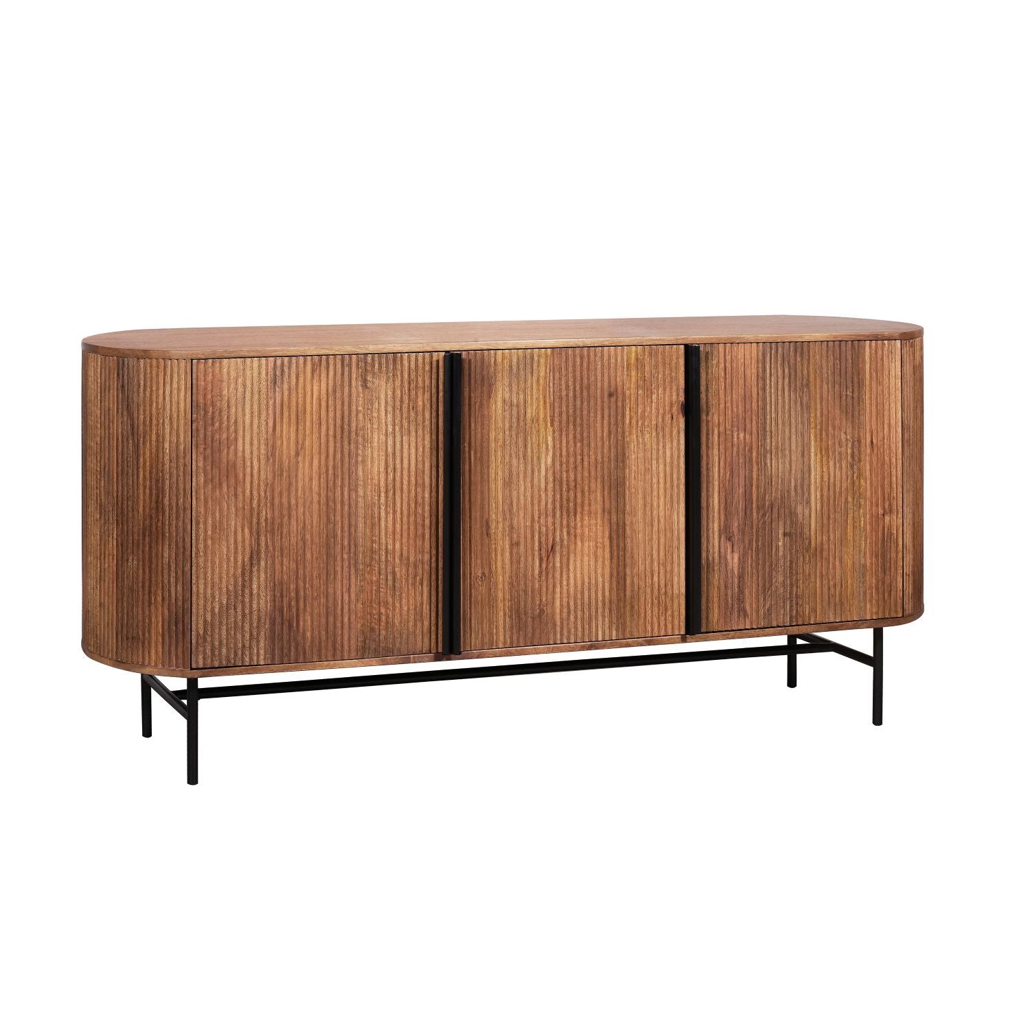Modern Mango Wood Oval 3 Door Sideboard with Black Iron Frame - Home Furniture Interiors