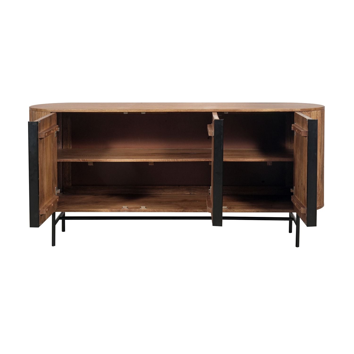 Modern Mango Wood Oval 3 Door Sideboard with Black Iron Frame - Home Furniture Interiors