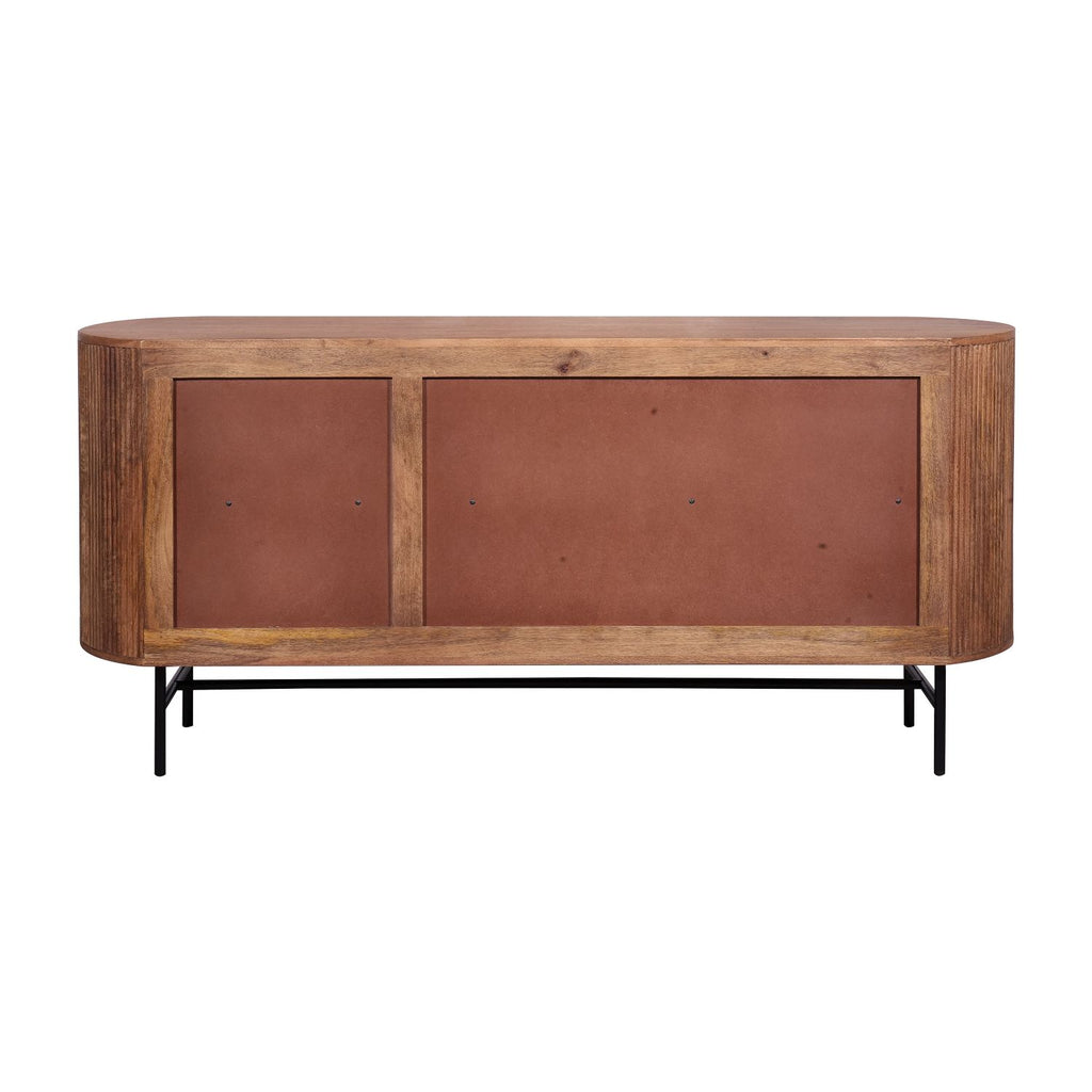 Modern Mango Wood Oval 3 Door Sideboard with Black Iron Frame - Home Furniture Interiors