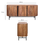Modern Mango Wood Oval 3 Door Sideboard with Black Iron Frame - Home Furniture Interiors