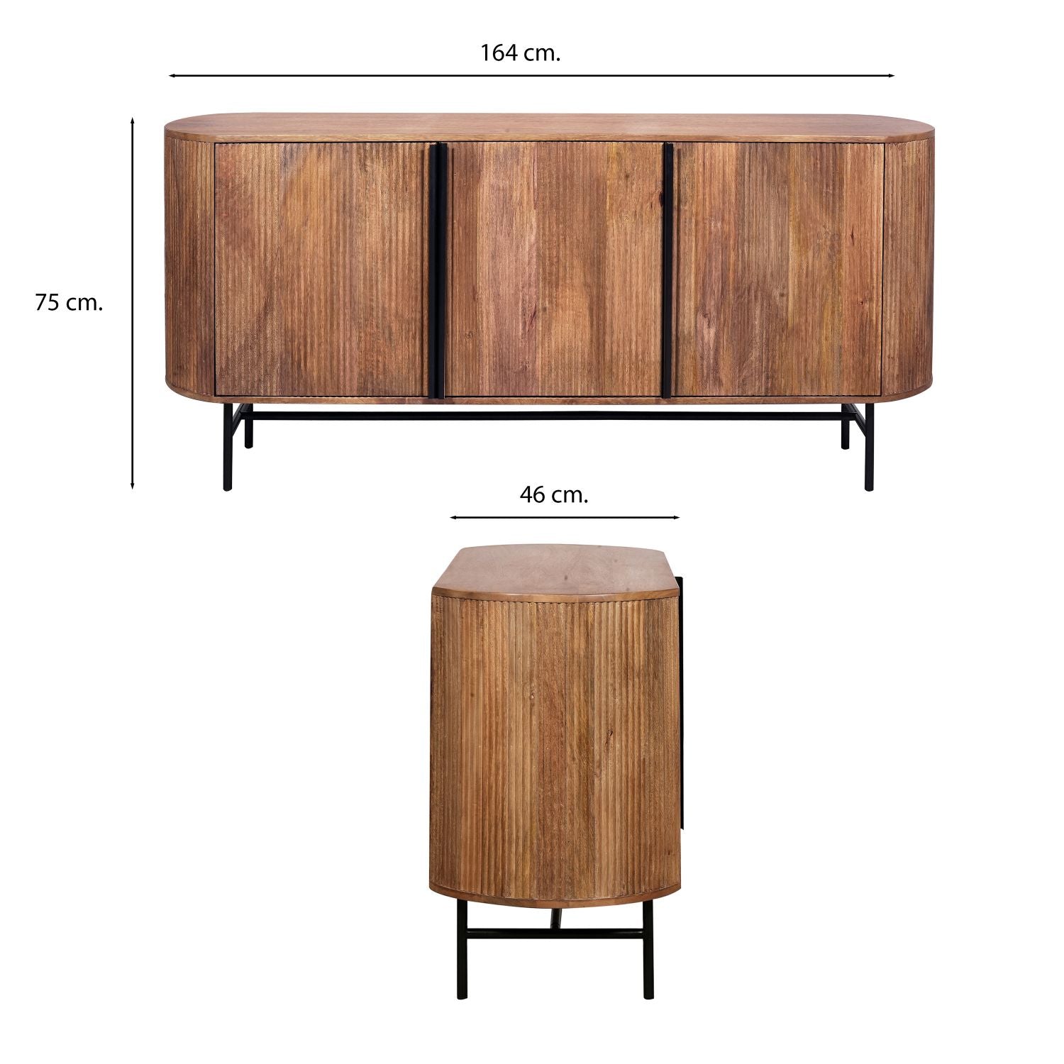 Modern Mango Wood Oval 3 Door Sideboard with Black Iron Frame - Home Furniture Interiors