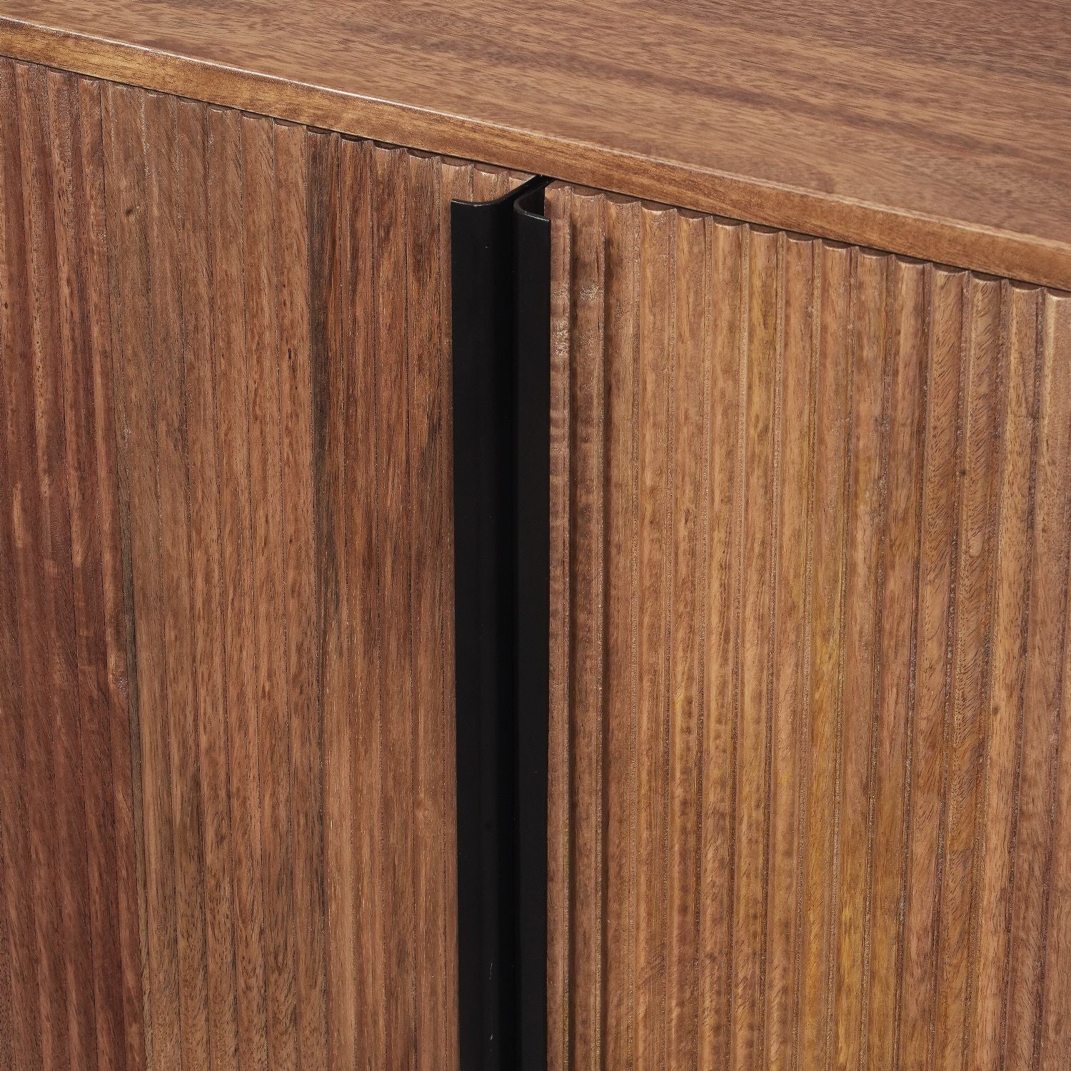 Modern Mango Wood Oval 3 Door Sideboard with Black Iron Frame - Home Furniture Interiors