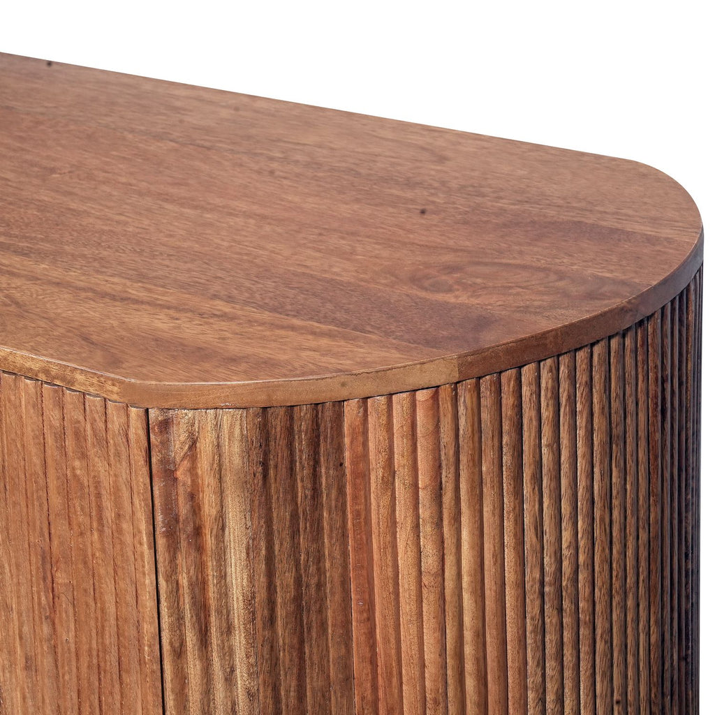 Modern Mango Wood Oval 3 Door Sideboard with Black Iron Frame - Home Furniture Interiors