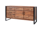 Modern Sheesham Wood 2 Door 3 Drawer Sideboard with Black Iron Frame - Home Furniture Interiors
