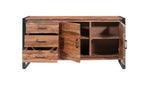 Modern Sheesham Wood 2 Door 3 Drawer Sideboard with Black Iron Frame - Home Furniture Interiors