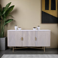 Modern White Fluted Mango Wood 3 Door Sideboard with Marble Top