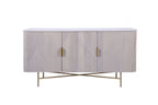 Modern White Fluted Mango Wood 3 Door Sideboard with Marble Top - Home Furniture Interiors