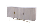 Modern White Fluted Mango Wood 3 Door Sideboard with Marble Top - Home Furniture Interiors