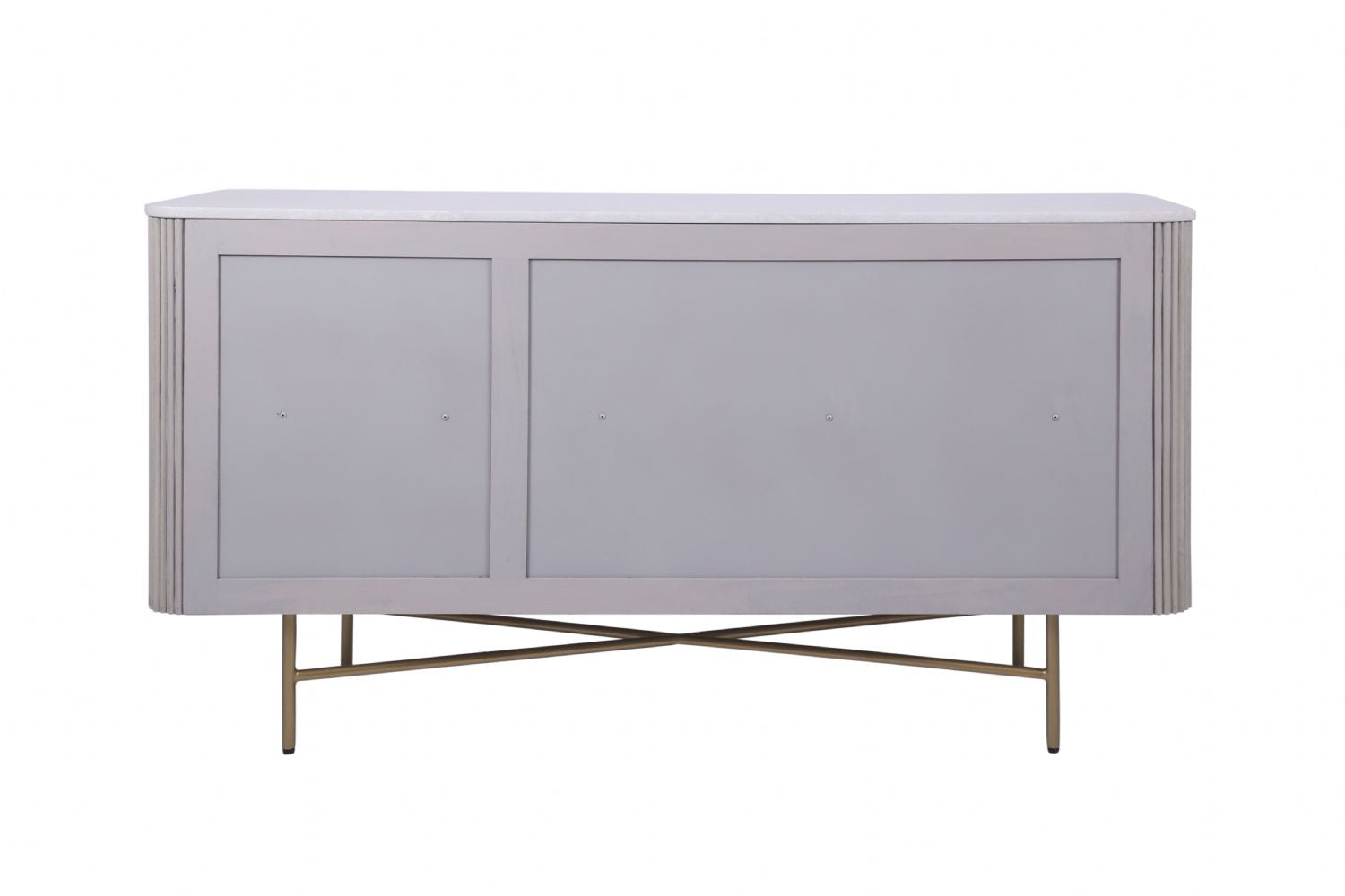 Modern White Fluted Mango Wood 3 Door Sideboard with Marble Top - Home Furniture Interiors