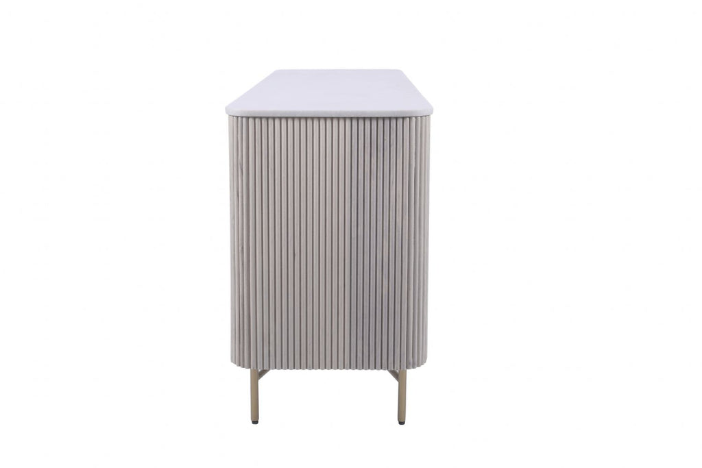 Modern White Fluted Mango Wood 3 Door Sideboard with Marble Top - Home Furniture Interiors