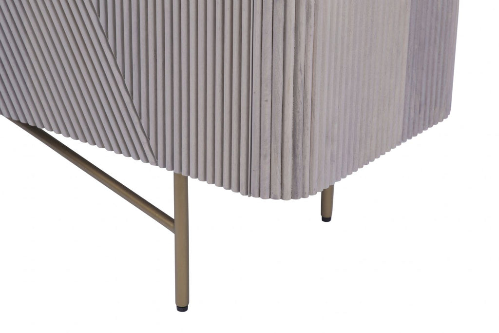 Modern White Fluted Mango Wood 3 Door Sideboard with Marble Top - Home Furniture Interiors