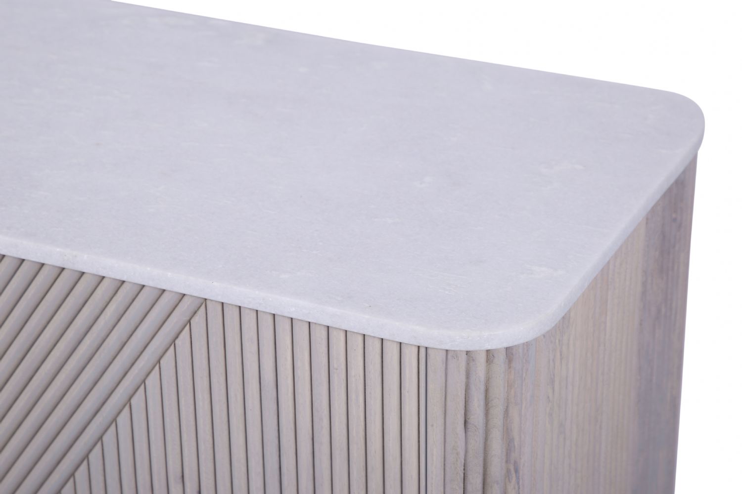 Modern White Fluted Mango Wood 3 Door Sideboard with Marble Top - Home Furniture Interiors