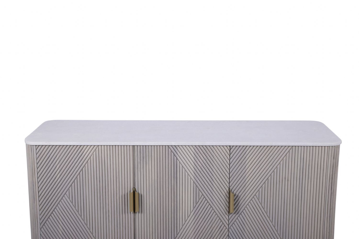 Modern White Fluted Mango Wood 3 Door Sideboard with Marble Top - Home Furniture Interiors