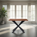 Industrial Sheesham Wood Rectangular Bar Table with Black Crossed Legs