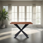 Industrial Sheesham Wood Rectangular Bar Table with Black Crossed Legs