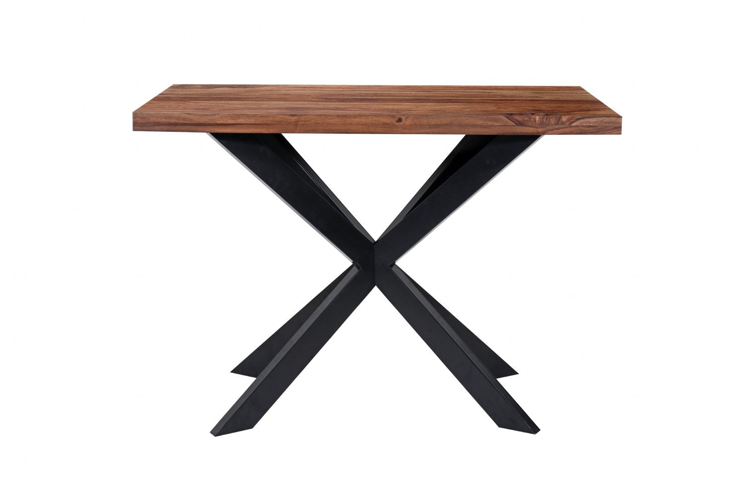 Industrial Sheesham Wood Rectangular Bar Table with Black Crossed Legs - Home Furniture Interiors