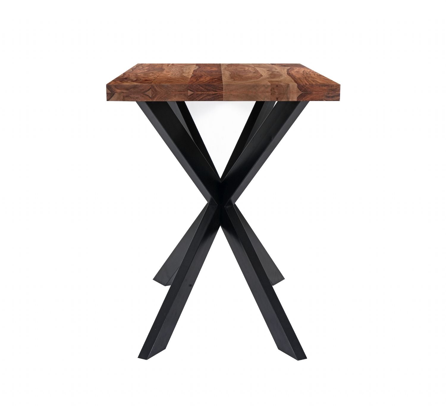 Industrial Sheesham Wood Rectangular Bar Table with Black Crossed Legs - Home Furniture Interiors