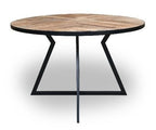 Natural Recycled Wood and Metallic 4 Seater Round Dining Table