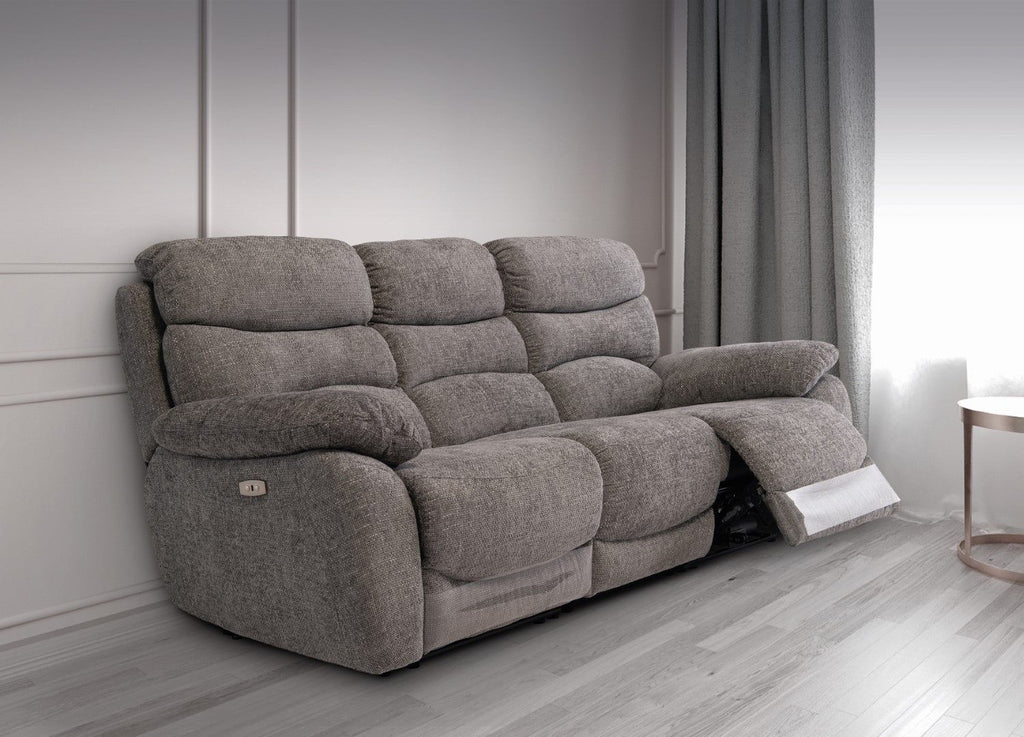Grey Fabric Electric Power Recliner Sofa 3 Seater