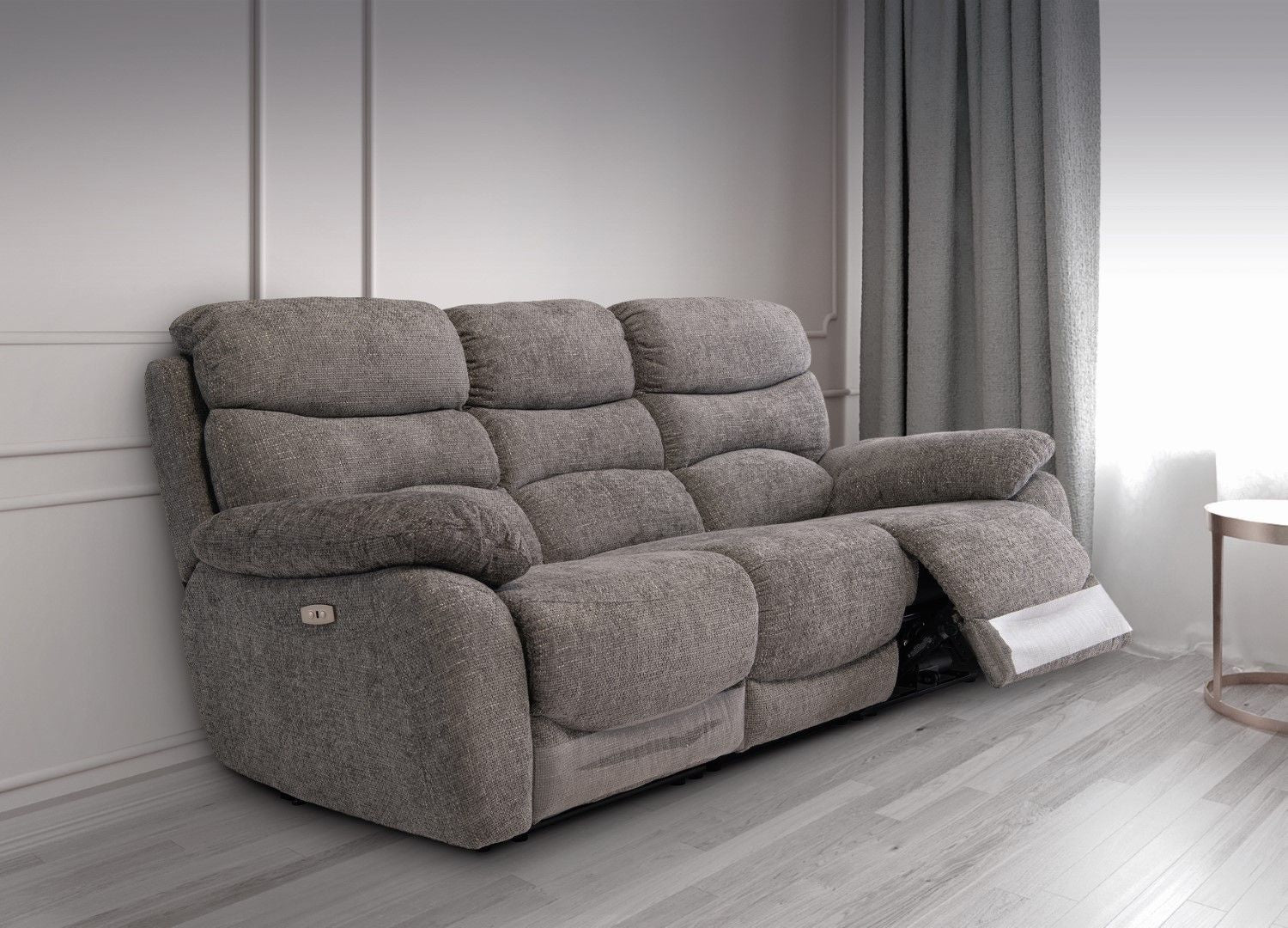 Grey Fabric Electric Power Recliner Sofa 3 Seater