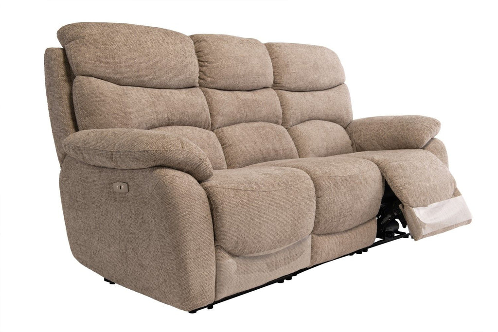 Sand Soft Touch Fabric Electric Power Recliner Sofa 3 Seater