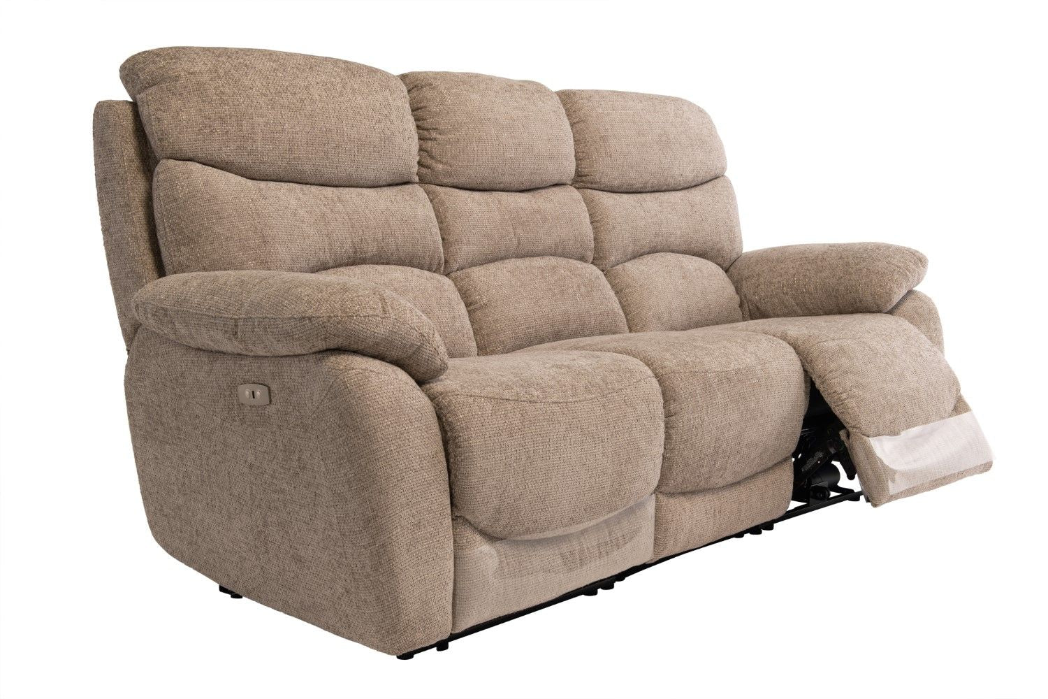 Sand Soft Touch Fabric Electric Power Recliner Sofa 3 Seater