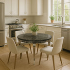 Grey Marble Effect Round Dining Table with Chrome Curved Legs