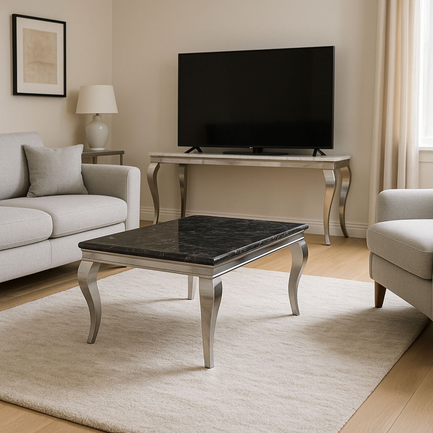 Black Marble Effect Coffee Table with Chrome Italian Style Legs