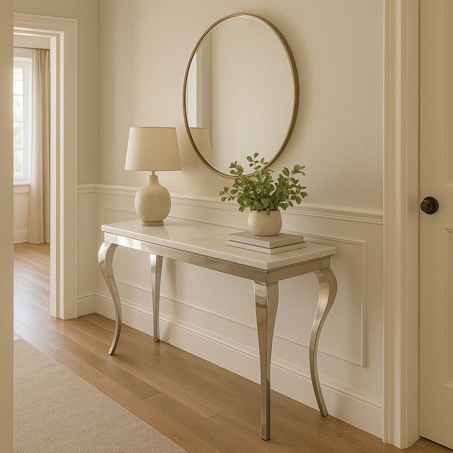 White Marble Effect Rectangular Console Table with Chrome Legs