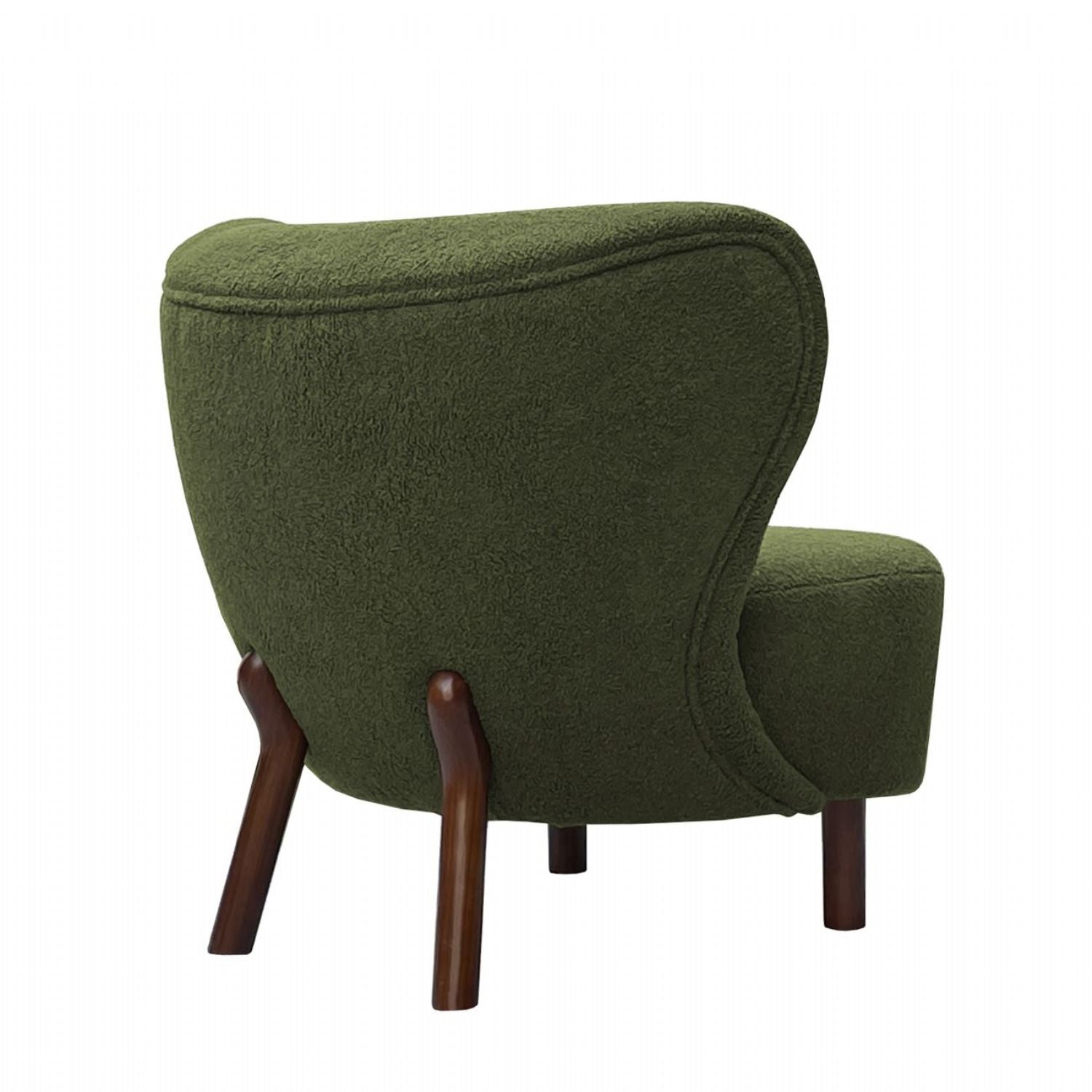 Green Boucle Upholstered Wingback Accent Chair with Brown Wooden Frame