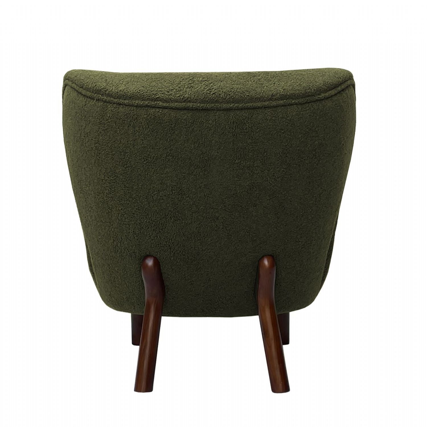 Green Boucle Upholstered Wingback Accent Chair with Brown Wooden Frame