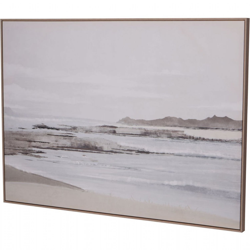 Blurred Seascape Brown Wooden Framed Canvas Wall Art Picture - Home Furniture Interiors