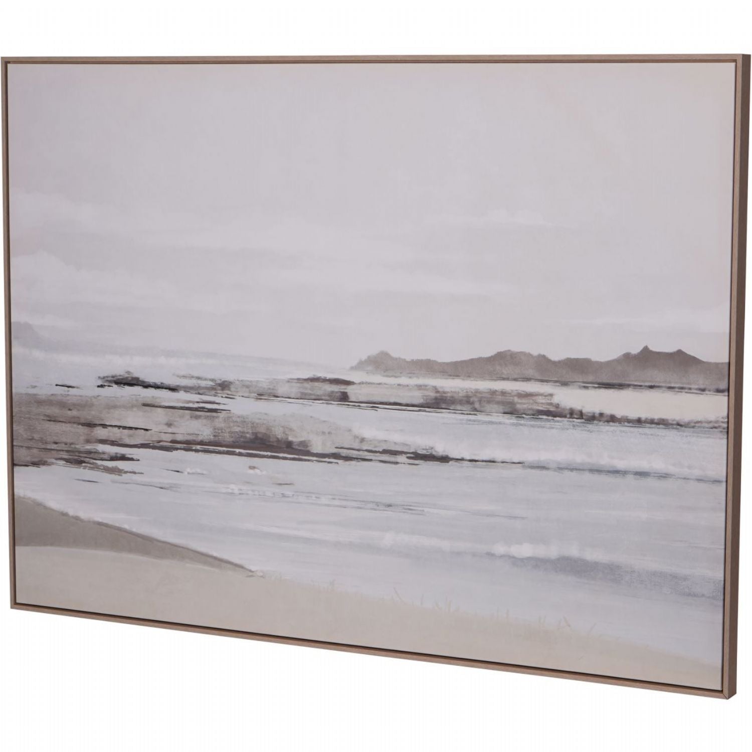Blurred Seascape Brown Wooden Framed Canvas Wall Art Picture - Home Furniture Interiors