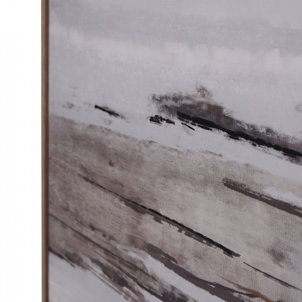 Blurred Seascape Brown Wooden Framed Canvas Wall Art Picture - Home Furniture Interiors