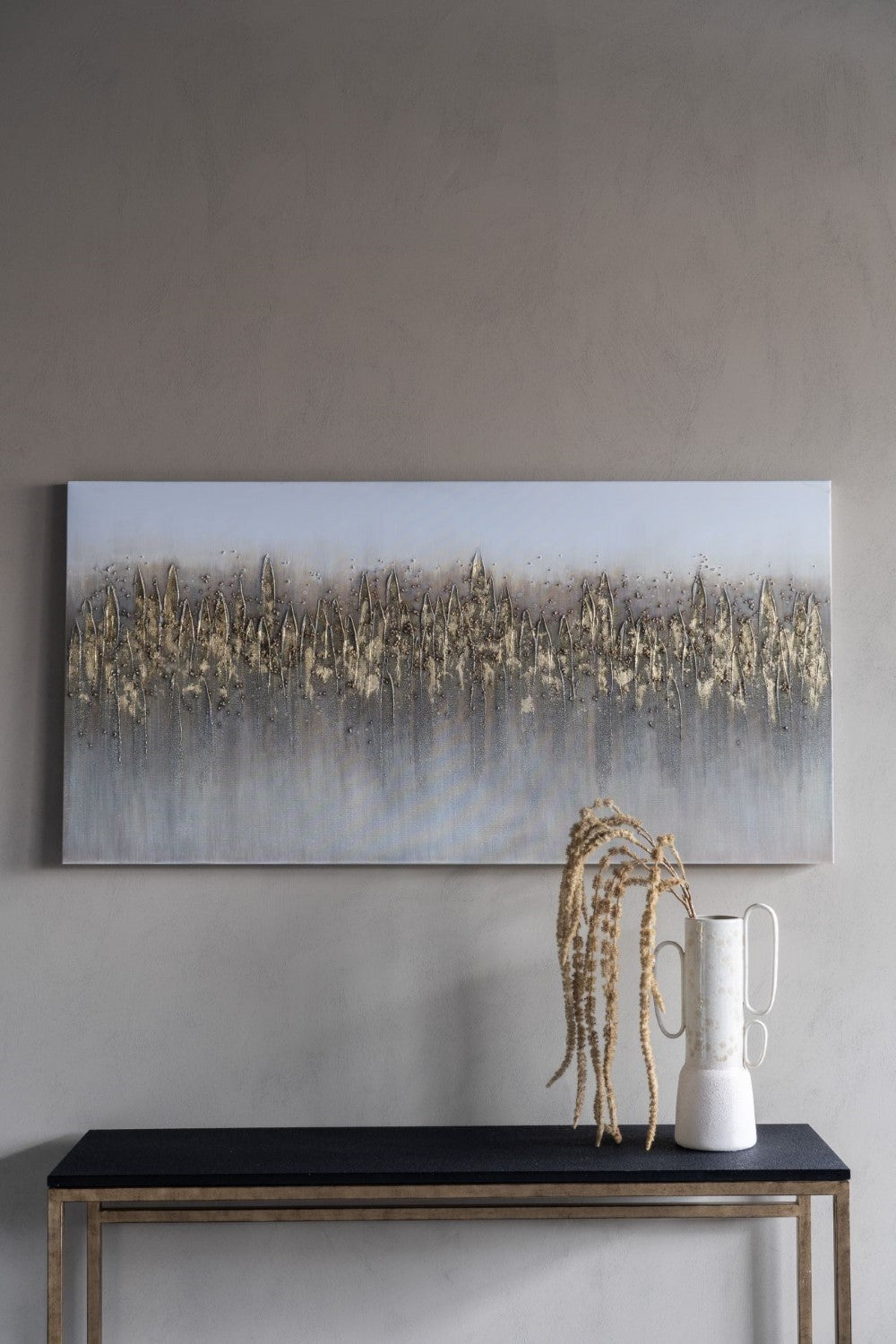 Golden Rectangular Abstract Reeds Canvas Wall Art 150 x 75cm - Home Furniture Interiors