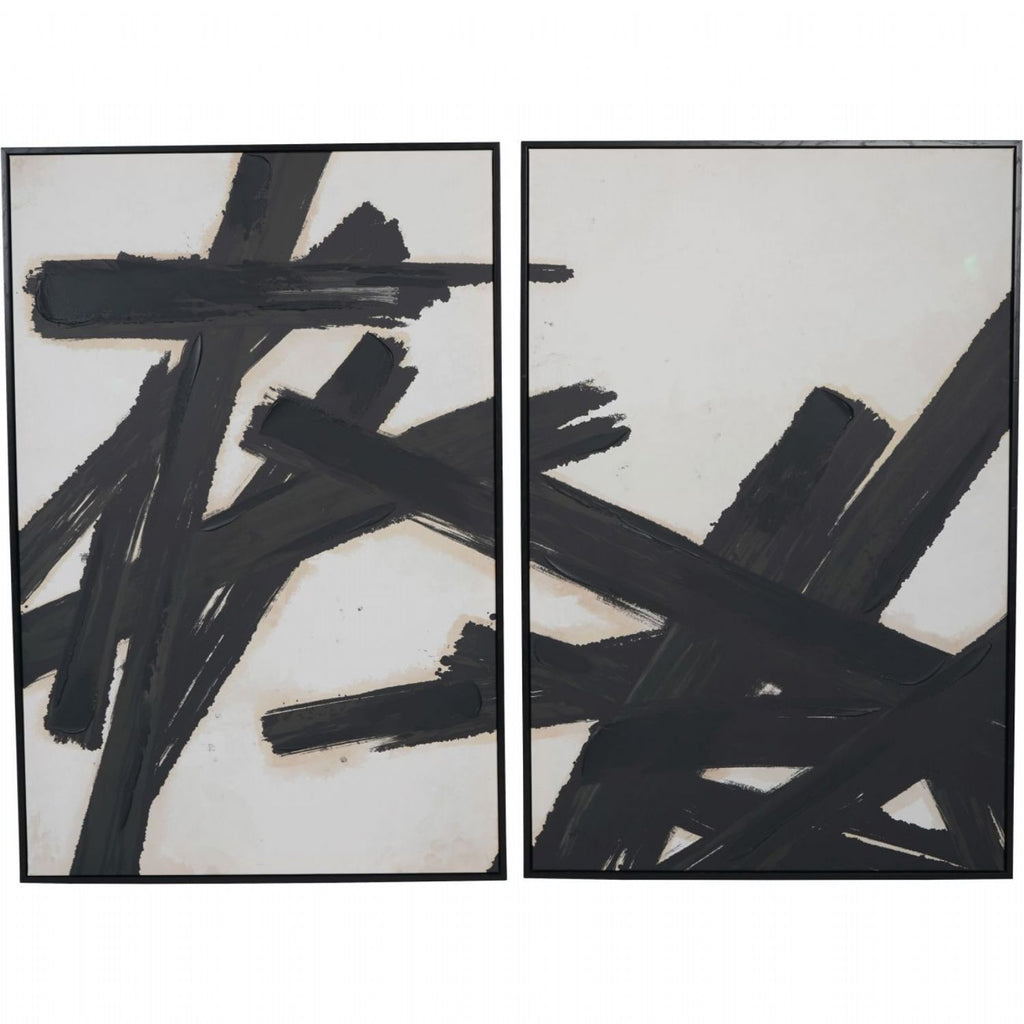 Hand Finished Brushstrokes Set of 2 Framed Canvas Wall Arts - Home Furniture Interiors