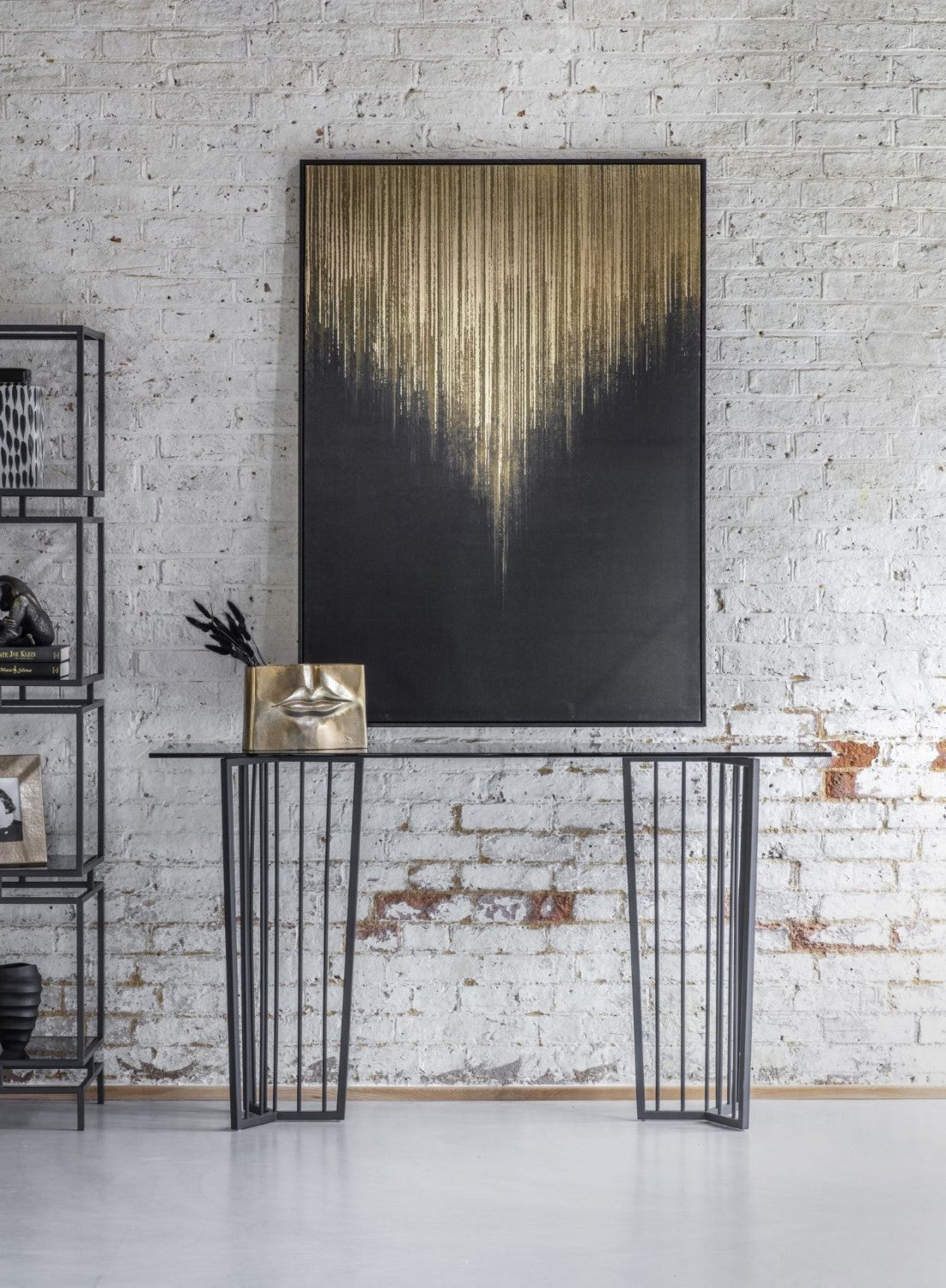 Large Golden Rain Foiled Canvas Wall Art - Home Furniture Interiors