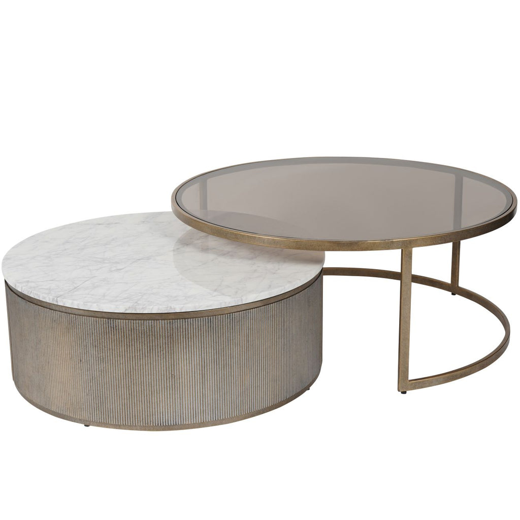 Aged Gold and Marble Set of 2 Nesting Coffee Tables