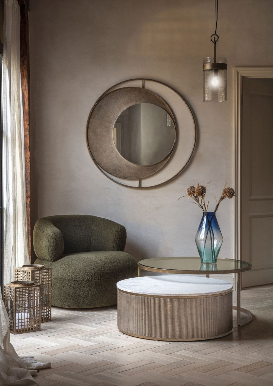 Aged Gold and Marble Set of 2 Nesting Coffee Tables