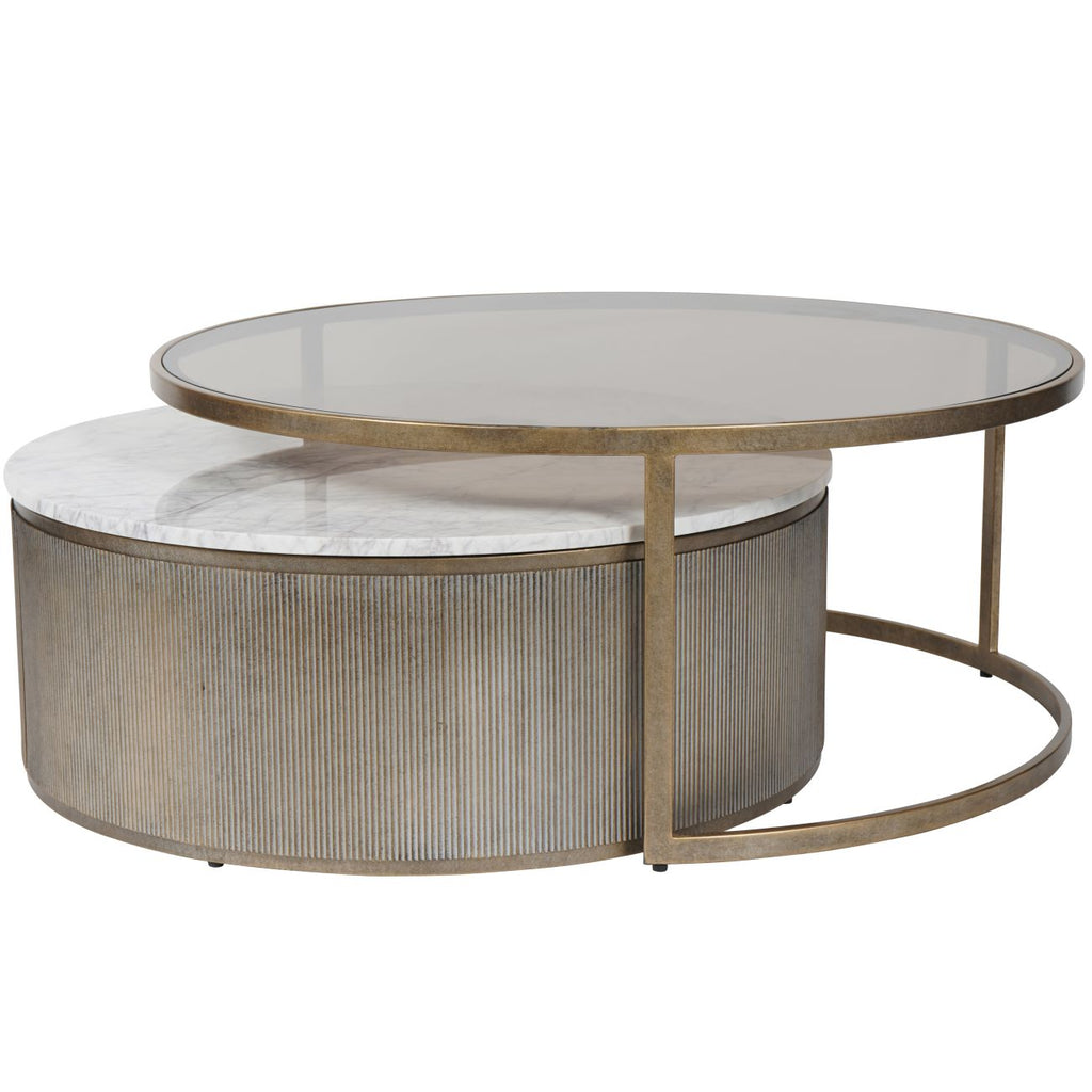 Aged Gold and Marble Set of 2 Nesting Coffee Tables