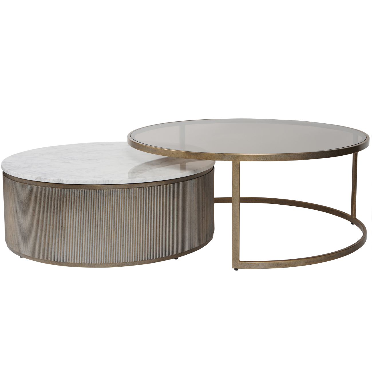 Aged Gold and Marble Set of 2 Nesting Coffee Tables