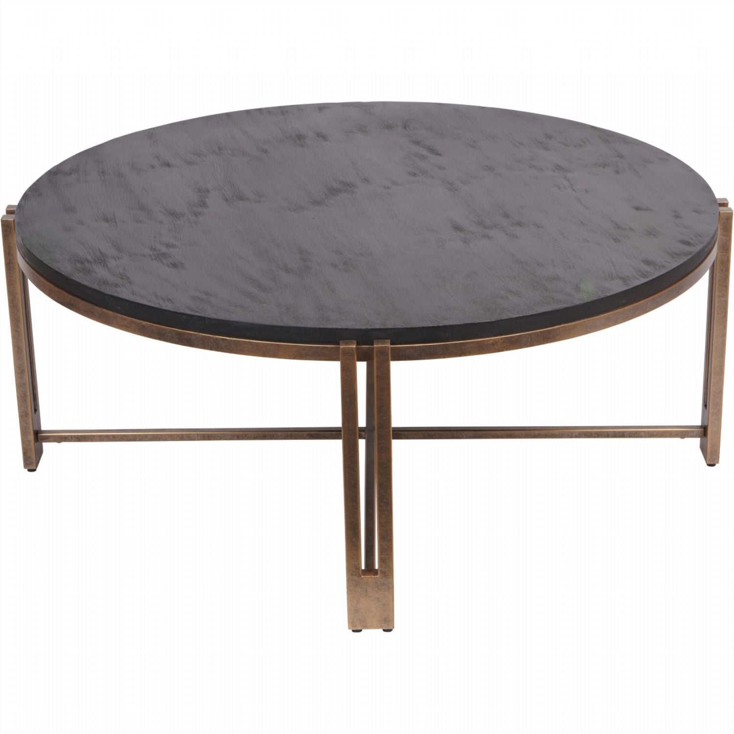 Black Sandblasted Wood Champagne Gold Metal Framed 100cm Round Coffee Table - Home Furniture Interiors