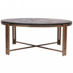Black Sandblasted Wood Champagne Gold Metal Framed 100cm Round Coffee Table - Home Furniture Interiors
