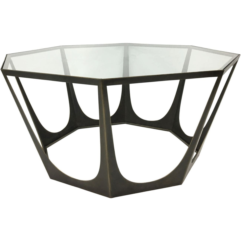 Modern Bronze Gilded Octagonal Coffee Table with Clear Glass Top - Home Furniture Interiors