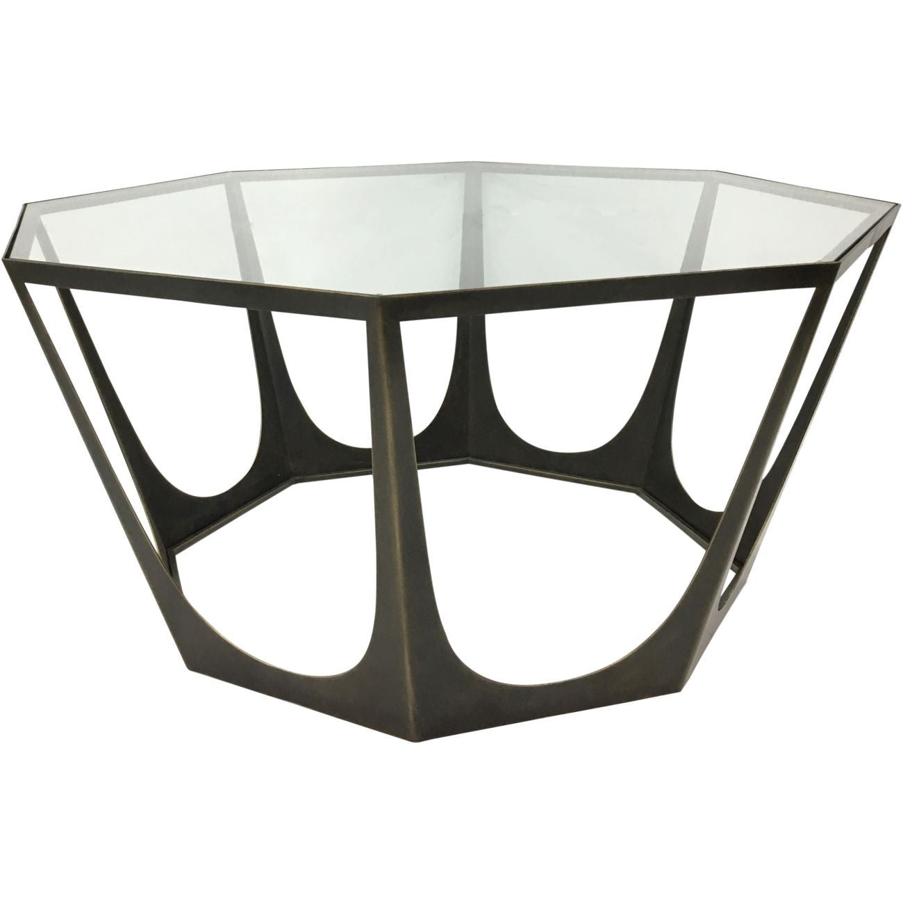 Modern Bronze Gilded Octagonal Coffee Table with Clear Glass Top - Home Furniture Interiors