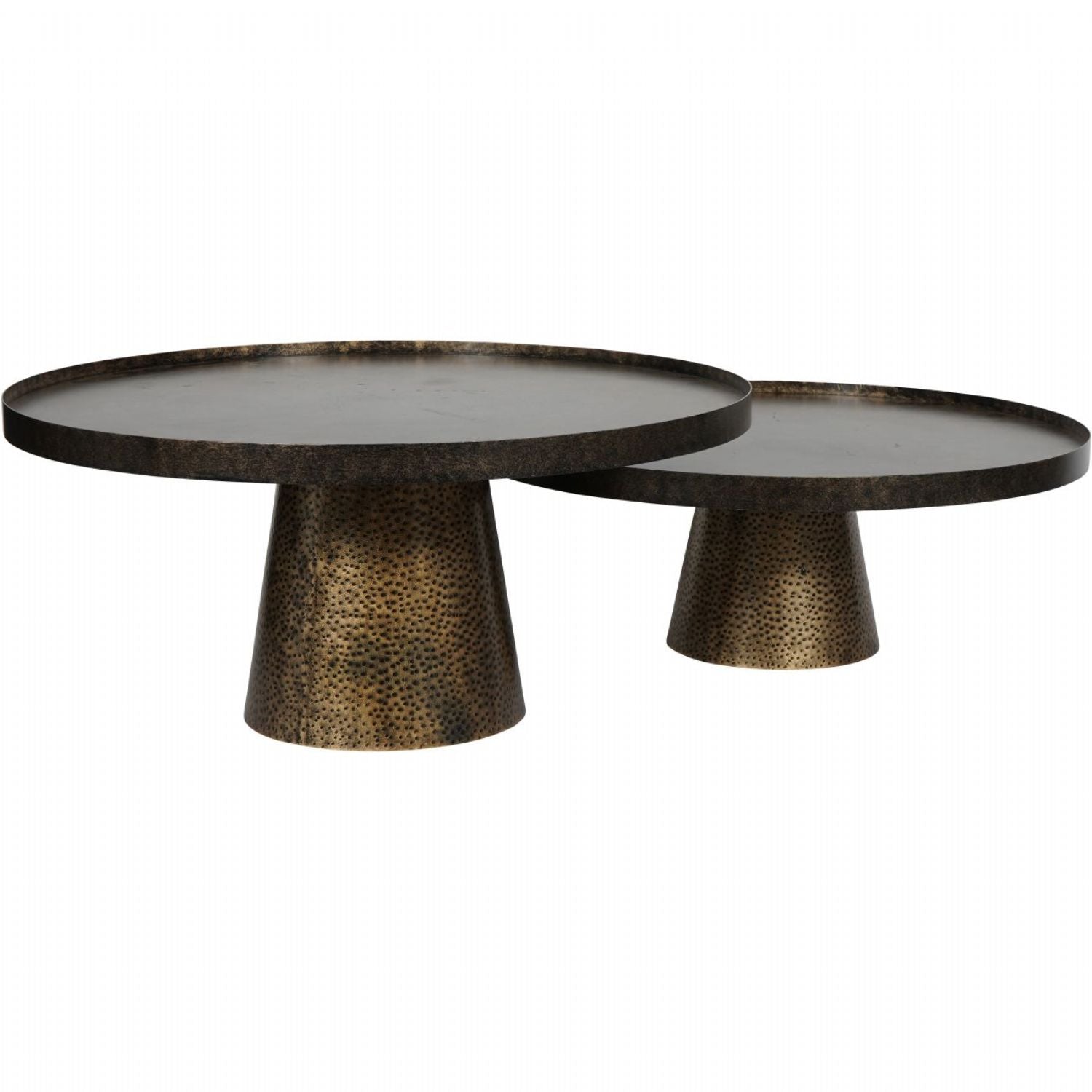 Rustic Antique Bronze and Gold Hammered Finish Set of 2 Nesting Coffee Tables