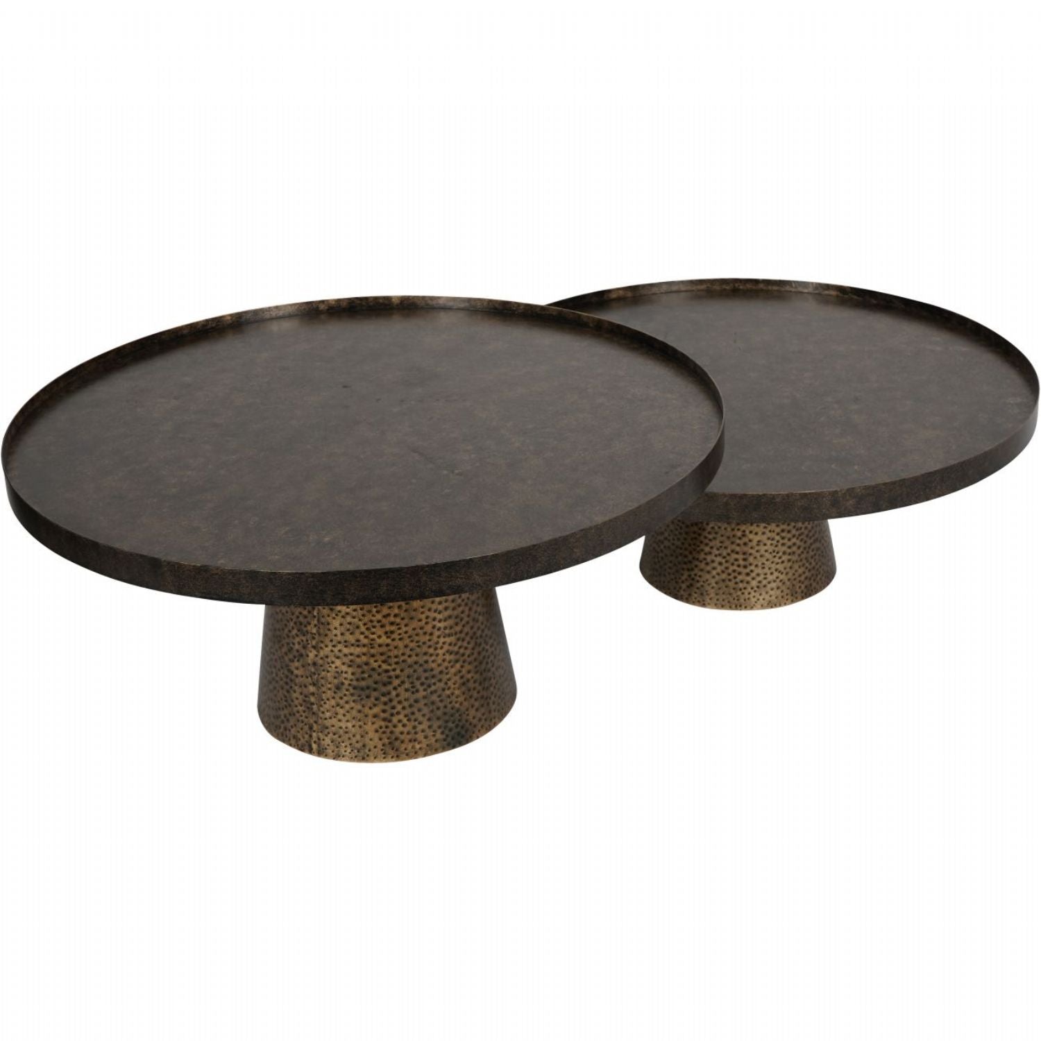 Rustic Antique Bronze and Gold Hammered Finish Set of 2 Nesting Coffee Tables - Home Furniture Interiors