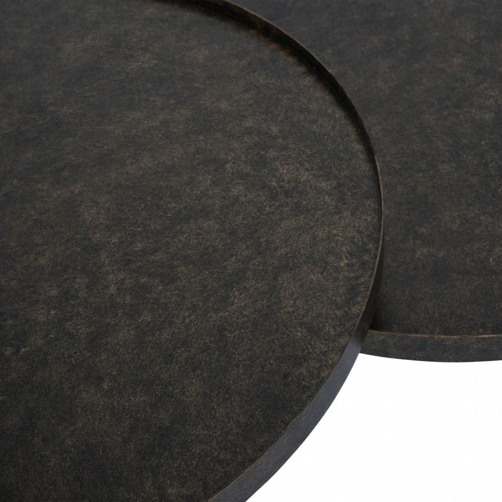 Rustic Antique Bronze and Gold Hammered Finish Set of 2 Nesting Coffee Tables - Home Furniture Interiors