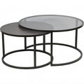 Set of 2 Black Round Large Nesting Coffee Tables with Glass Tops