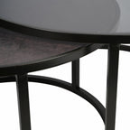 Set of 2 Black Round Large Nesting Coffee Tables with Glass Tops - Home Furniture Interiors